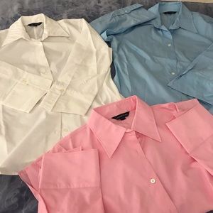 LANDS’ END pink,blue,white 3/4s tops w/side slits.